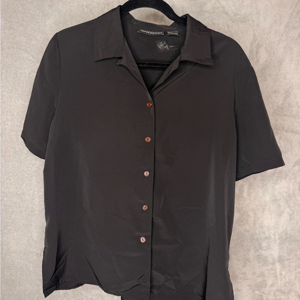 Impressions Black Lightweight Button-Front Top - image 1